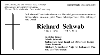 Traueranzeige von Richard Schwab