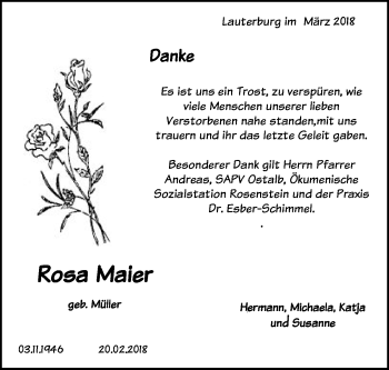 Traueranzeige von Rosa Maier von Schwäbische Post