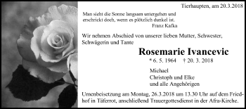 Traueranzeige von Rosemarie Ivancevic von Gmünder Tagespost