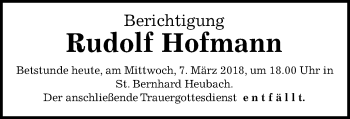Traueranzeige von Rudolf Hofmann von Gmünder Tagespost
