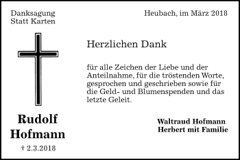 Traueranzeige von Rudolf Hofmann von Gmünder Tagespost