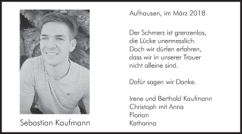 Traueranzeige von Sebastian Kaufmann von Schwäbische Post