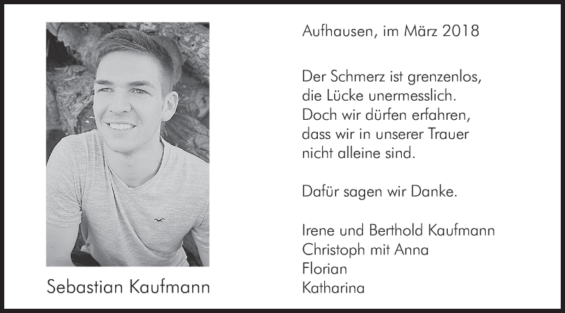  Traueranzeige für Sebastian Kaufmann vom 02.03.2018 aus Schwäbische Post