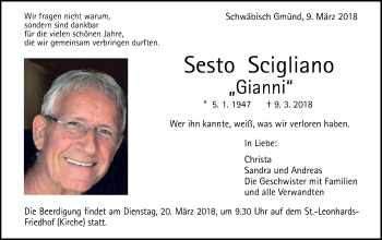 Traueranzeige von Sesto Scigliano von Gmünder Tagespost