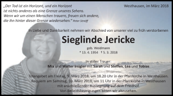 Traueranzeige von Sieglinde Jericke von Schwäbische Post