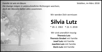 Traueranzeige von Silvia Lutz von Schwäbische Post