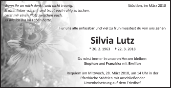 Traueranzeige von Silvia Lutz von Schwäbische Post