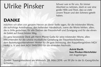 Traueranzeige von Ulrike Pinsker von Schwäbische Post