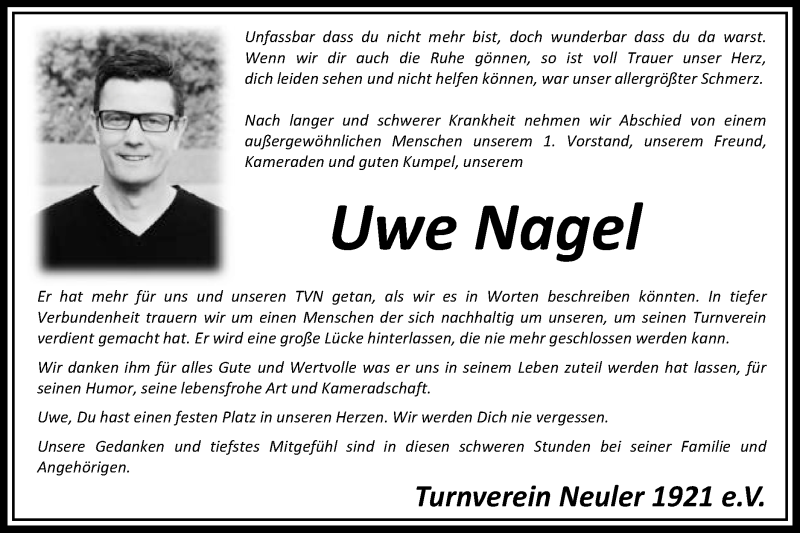  Traueranzeige für Uwe Nagel vom 10.03.2018 aus Schwäbische Post