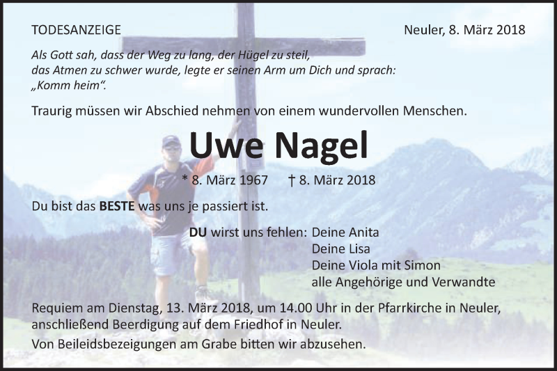  Traueranzeige für Uwe Nagel vom 10.03.2018 aus Schwäbische Post