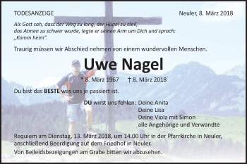 Traueranzeige von Uwe Nagel von Schwäbische Post