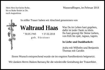 Traueranzeige von Waltraud Haas von Schwäbische Post