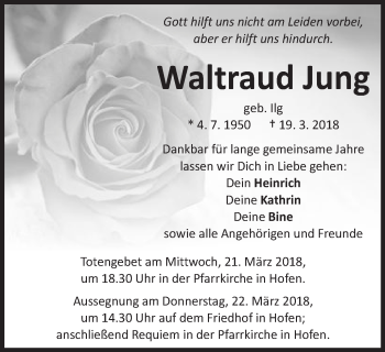 Traueranzeige von Waltraud Jung von Schwäbische Post