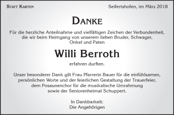 Traueranzeige von Willi Berroth von Gmünder Tagespost