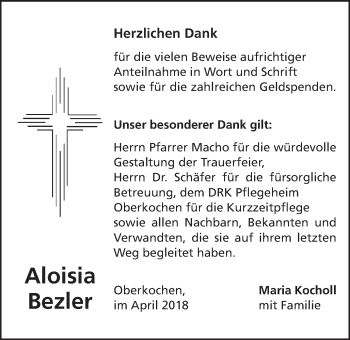 Traueranzeige von Aloisia Bezler von Schwäbische Post