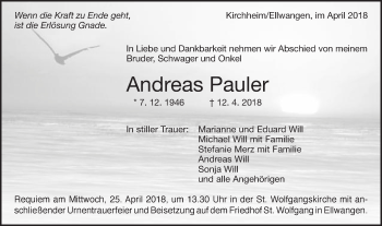 Traueranzeige von Andreas Pauler von Schwäbische Post