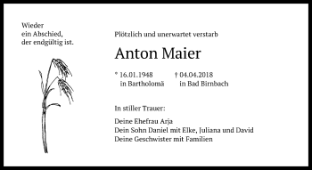 Traueranzeige von Anton Maier von Gmünder Tagespost
