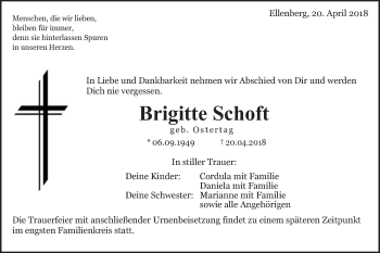 Traueranzeige von Brigitte Schoft von Schwäbische Post