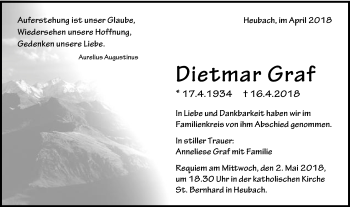 Traueranzeige von Dietmar Graf von Gmünder Tagespost