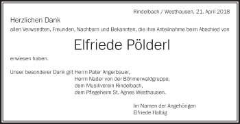 Traueranzeige von Elfriede Pölderl von Schwäbische Post