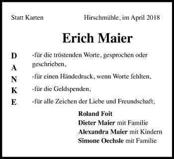 Traueranzeige von Erich Maier von Gmünder Tagespost