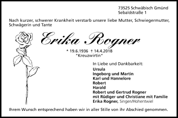 Traueranzeige von Erika Rogner von Gmünder Tagespost