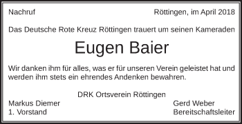 Traueranzeige von Eugen Baier von Schwäbische Post