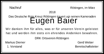 Traueranzeige von Eugen Baier von Schwäbische Post