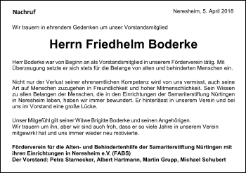 Traueranzeige von Friedhelm Boderke von Schwäbische Post