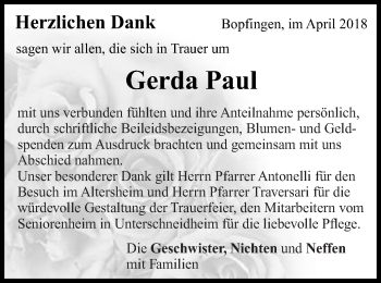 Traueranzeige von Gerda Paul von Schwäbische Post