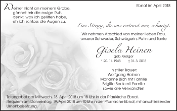 Traueranzeige von Gisela Heinen von Schwäbische Post
