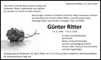 Traueranzeige von Günter Ritter von Schwäbische Post