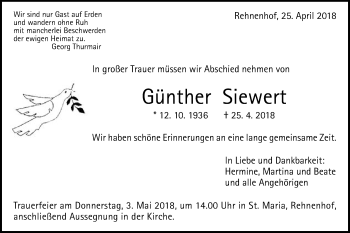 Traueranzeige von Günther Siewert von Gmünder Tagespost