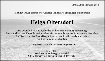 Traueranzeige von Helga Oltersdorf von Schwäbische Post