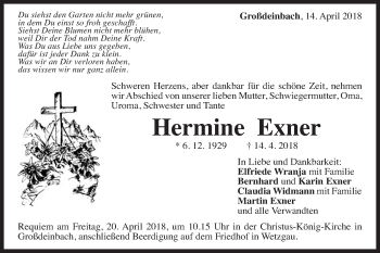 Traueranzeige von Hermine Exner von Gmünder Tagespost