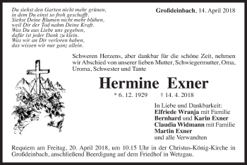 Traueranzeige von Hermine Exner