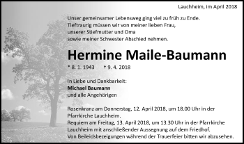 Traueranzeige von Hermine Maile-Baumann von Schwäbische Post