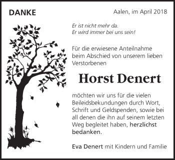 Traueranzeige von Horst Denert von Schwäbische Post