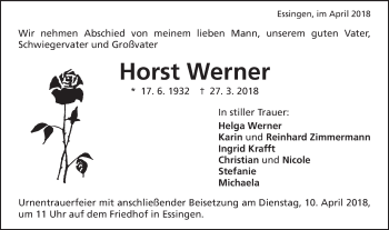 Traueranzeige von Horst Werner von Schwäbische Post