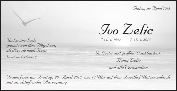Traueranzeige von Ivo Zelic von Schwäbische Post