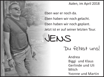 Traueranzeige von Jens  von Schwäbische Post