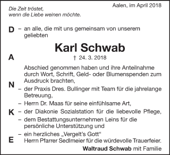 Traueranzeige von Karl Schwab von Schwäbische Post