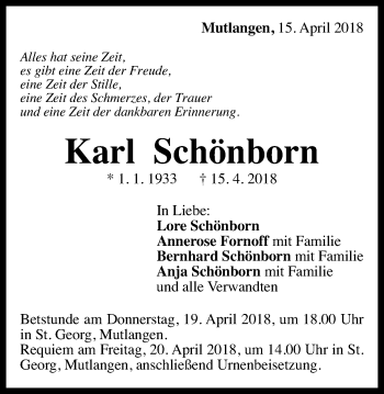 Traueranzeige von Karl Schönborn von Gmünder Tagespost