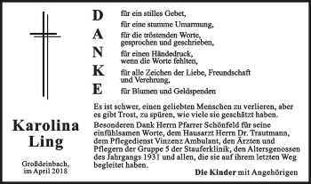 Traueranzeige von Karolina Ling von Gmünder Tagespost