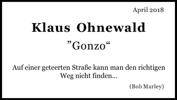 Traueranzeige von Klaus Ohnewald von Gmünder Tagespost
