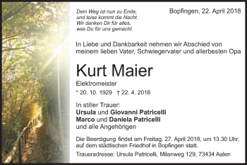 Traueranzeige von Kurt Maier von Schwäbische Post