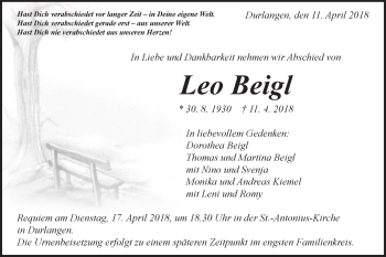 Traueranzeige von Leo Beigl von Gmünder Tagespost