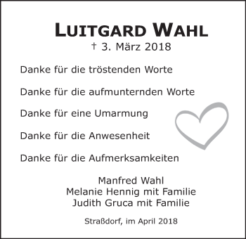 Traueranzeige von Luitgard Wahl von Gmünder Tagespost