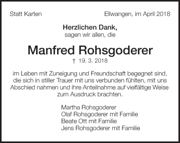Traueranzeige von Manfred Rohsgoderer von Schwäbische Post