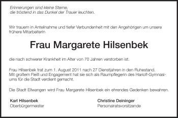 Traueranzeige von Margarete Hilsenbek von Schwäbische Post